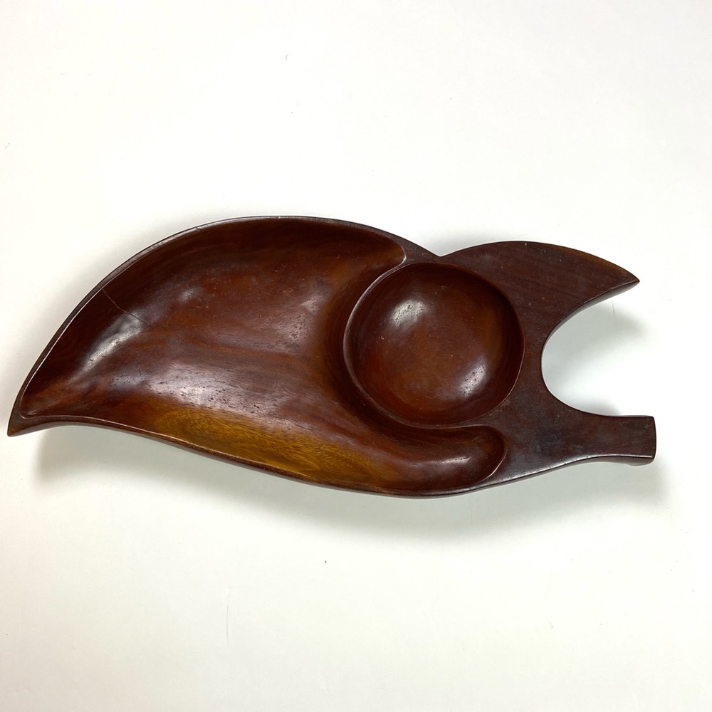 Vintage Solid Mahogany Divided Dish